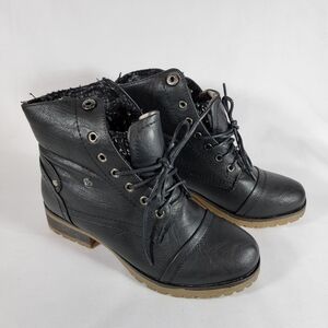 Refresh Womens Booties Black Lace-Up Ankle Low Heal Combat Style WYNNE-01 Size 6